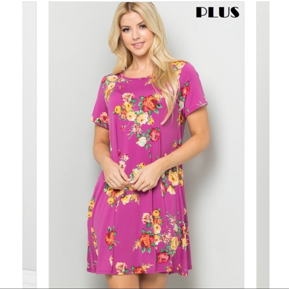 Plus Size Short Sleeve Floral Print Dress